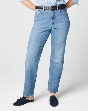 NWT J.Crew Factory Curvy Mid-Rise Straight Stretch Jean Bright Cyan Wash Size 28